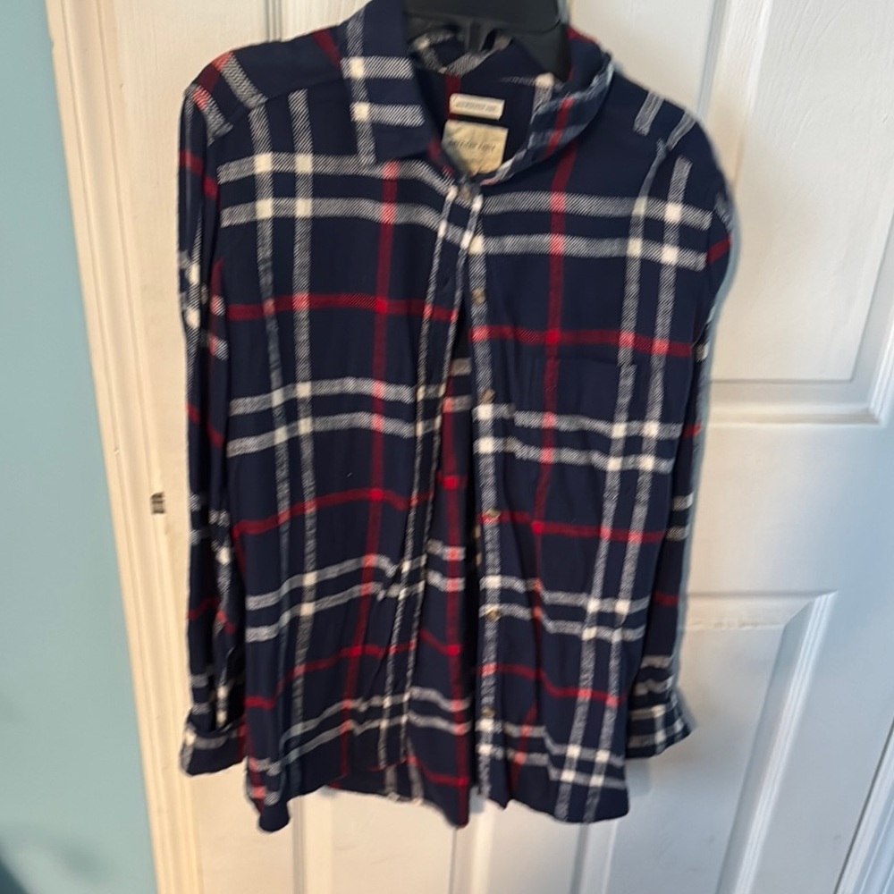 Navy Plaid Button-Up Shirt